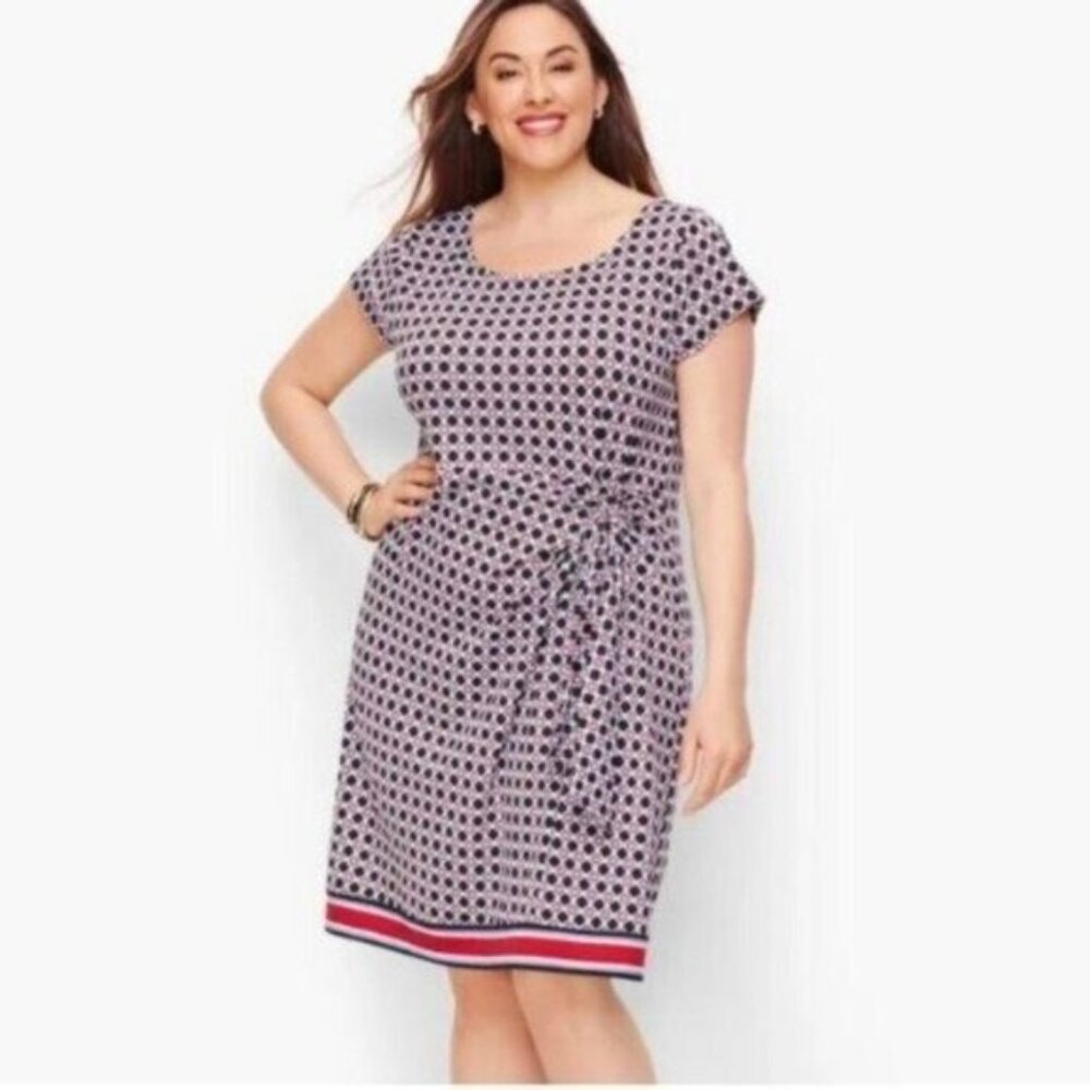 Talbots Sheath Geometric Belted Dress Red Blue Black
